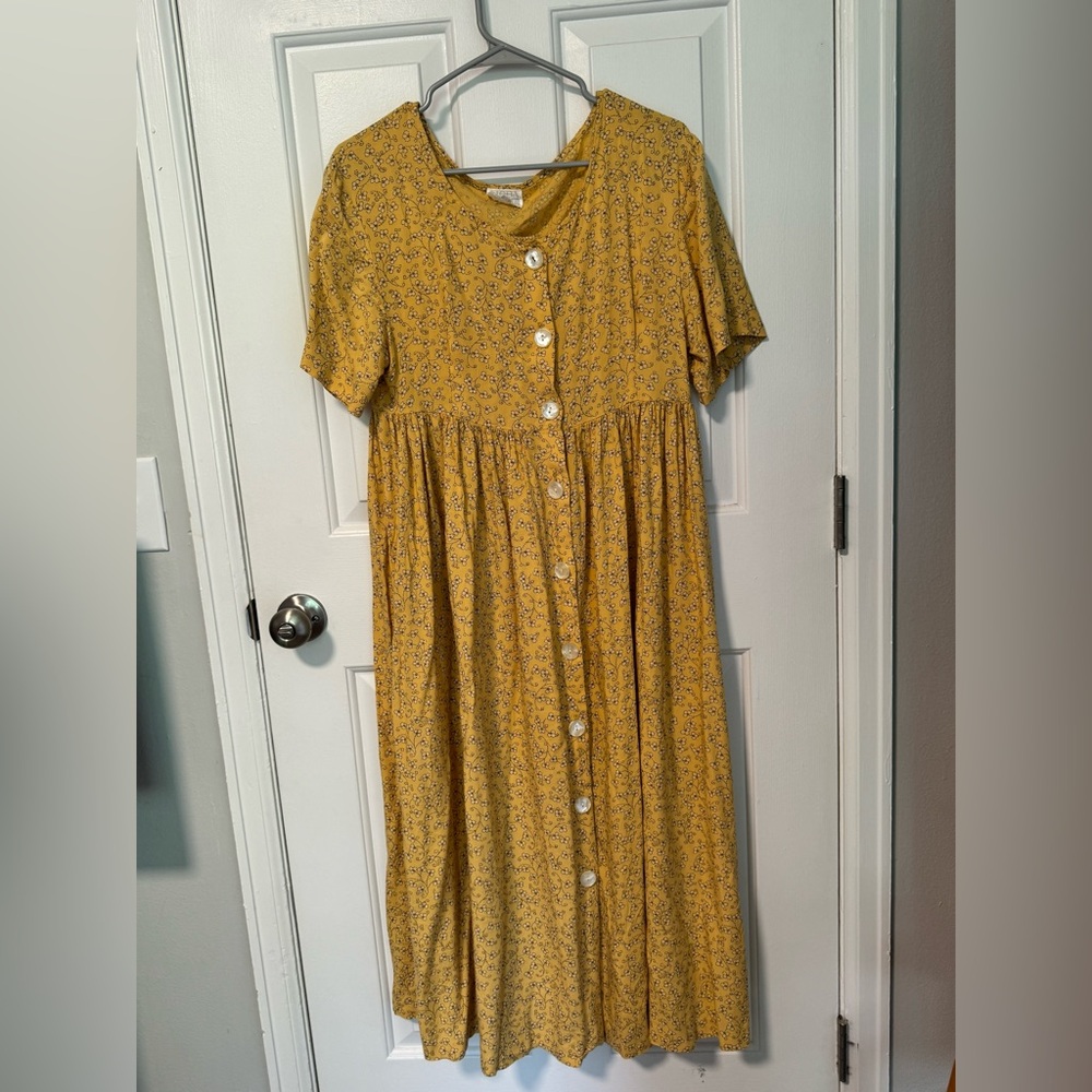 vintage floral yellow rayon dress